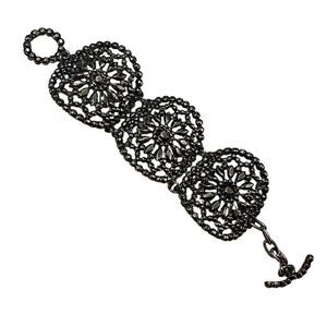 Lace Silver Tone Bracelet Toggle Closure Gift for Her Holiday Gift Gifting